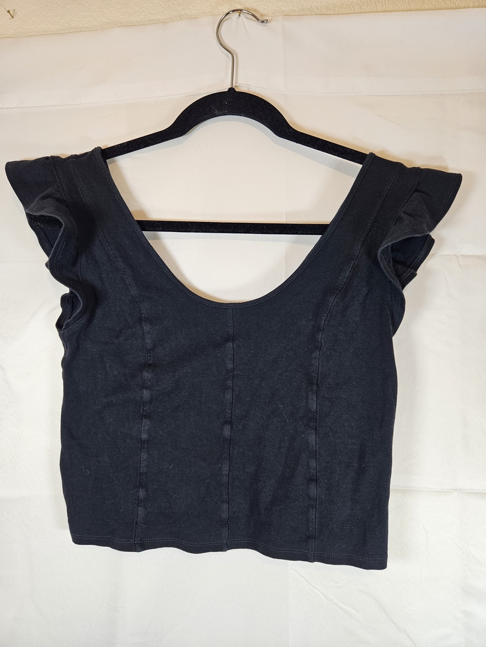 Free People Black Ruffle Sleeve Scoop Crop Top Goth Cocktail Party Whimsicore